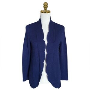 TWO BEES  100% Cashmere Navy Blue Scalloped Open Front Women’s Knit Cardigan S